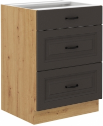Kuchyňská skříňka Stilo 60 D 3S BB, korpus dub artisan / dvířka šedá