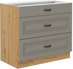 Kuchyňská skříňka Stilo 80 D 3S BB, korpus dub artisan / dvířka světle šedá CLAY
