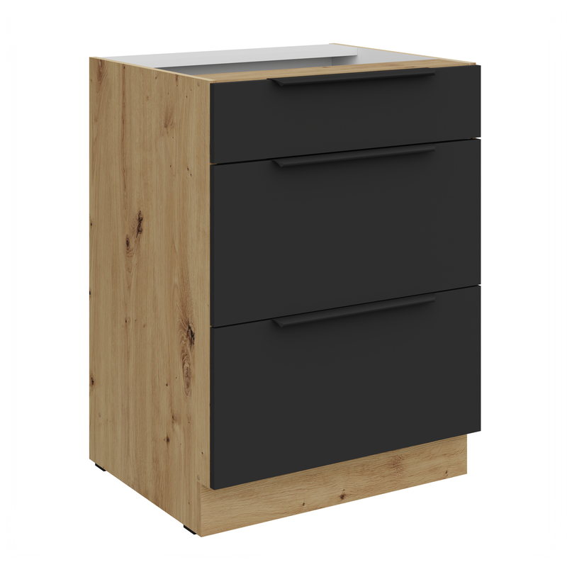 Kuchyňská skříňka ARIA 60 D 3S BB korpus dub artisan, dvířka černá
