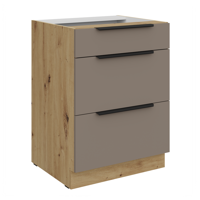 Kuchyňská skříňka ARIA 60 D 3S BB korpus dub artisan, dvířka Sandgrau-TA