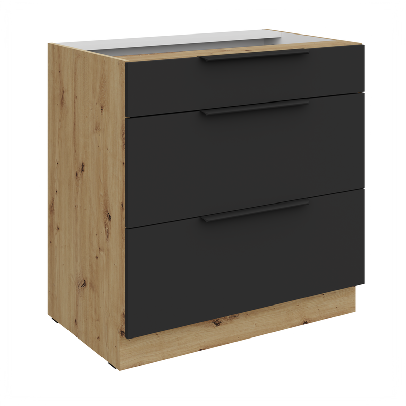 Kuchyňská skříňka ARIA 80 D 3S BB 
korpus dub artisan, dvířka černá