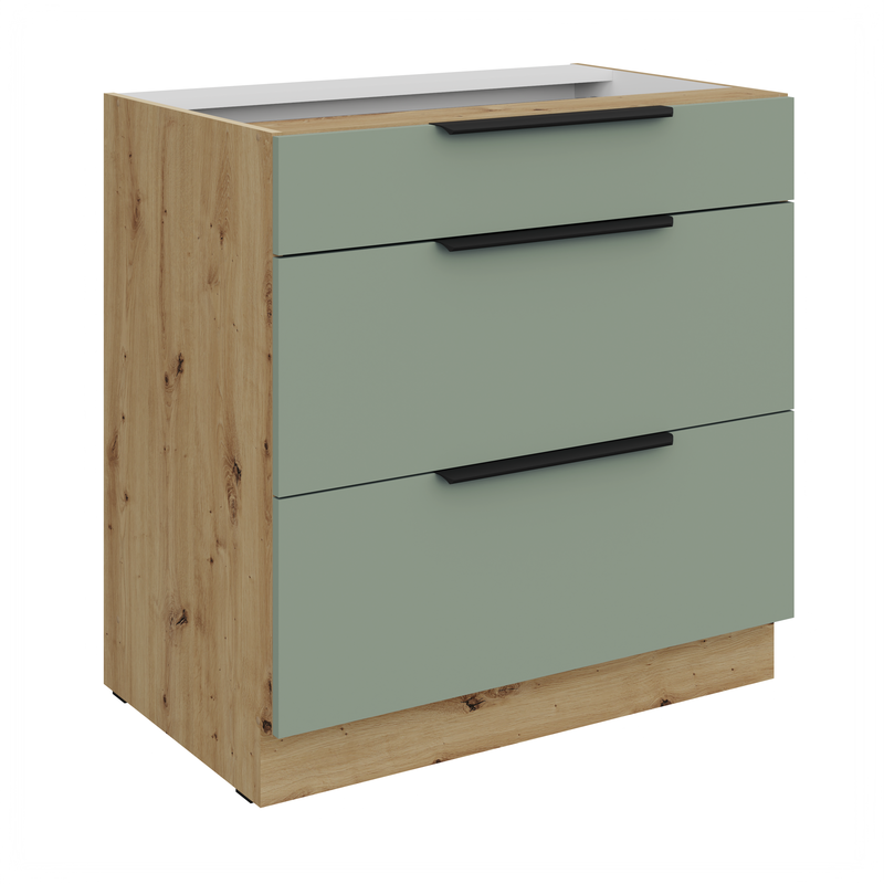 Kuchyňská skříňka ARIA 80 D 3S BB 
korpus dub artisan, dvířka Aquamarine-SA