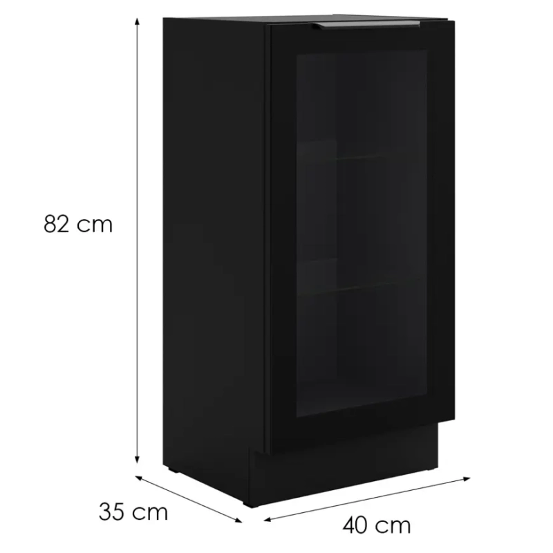 Spodní prosklená kuchyňská skříňka 40 DW 1F BB, černá