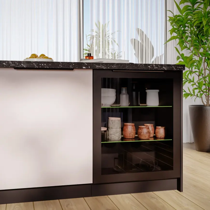 Spodní prosklená kuchyňská skříňka 40 DW 1F BB, černá