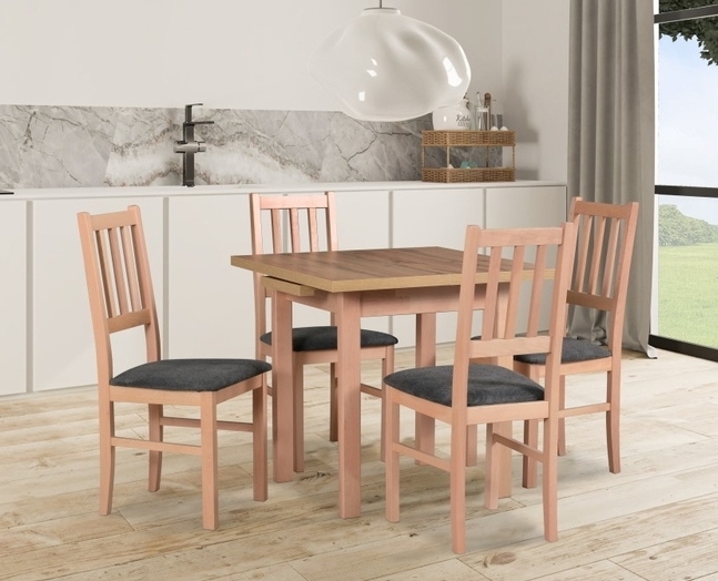Jídelní sestava DX 19 odstín dřeva (židle + nohy stolu) bílá, od