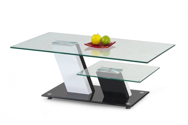 Konferenční stolek SAVANA - sklo / MDF lakovaný v barvě bílo-černý